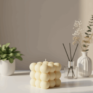 Bougie Bubbles sculptée Clea Essence - Bougie artisanale en cire végétale parfumée - Bougie décorative design moderne et tendance - Bougie disponible en plusieurs couleurs et parfums raffinés - Bougie luxueuse apportant élégance et ambiance apaisante - Pièce décorative centrale idéale pour salon, chambre ou espace bien-être
